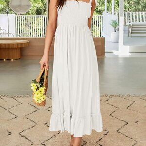 Zesica spaghetti strap boat neck ruffled maxi dress